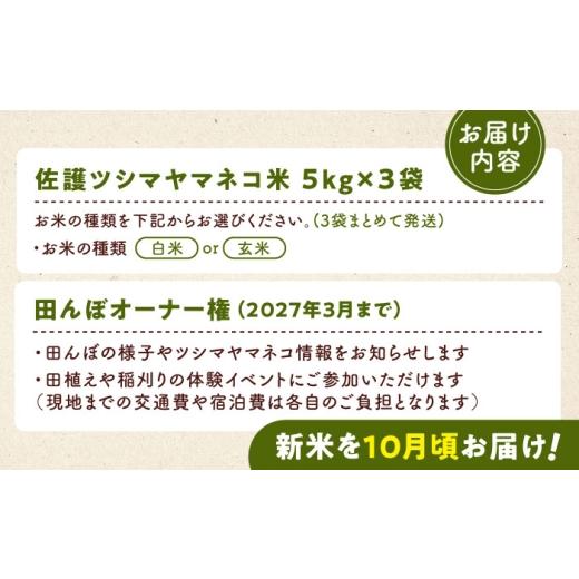 ふるさと納税 米 長崎県 対馬市 対馬 佐護 ツシマヤマネコ 米 田んぼオーナー1年権 ツシマヤマネコ米15kg付き （対馬市） 一般社団法人MIT 米作り体験 田植え …の画像