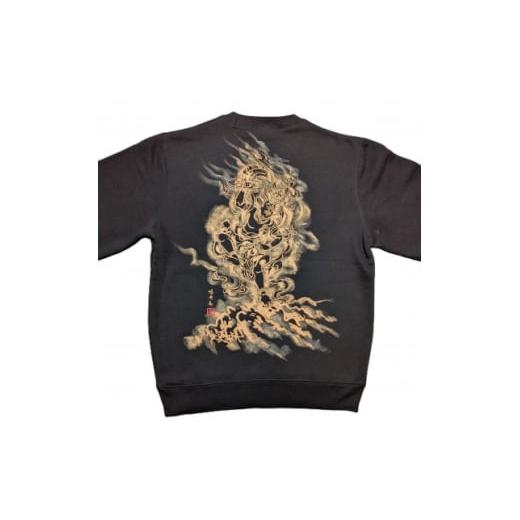 ふるさと納税 服 男 大阪府 和泉市 手描き トレーナー 蔵王権現 黒 (裏起毛 XLサイズ) 1703456