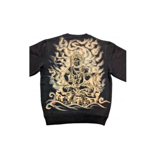 ふるさと納税 服 男 大阪府 和泉市 手描き トレーナー 不動明王 黒 (裏起毛 Lサイズ) 1703462