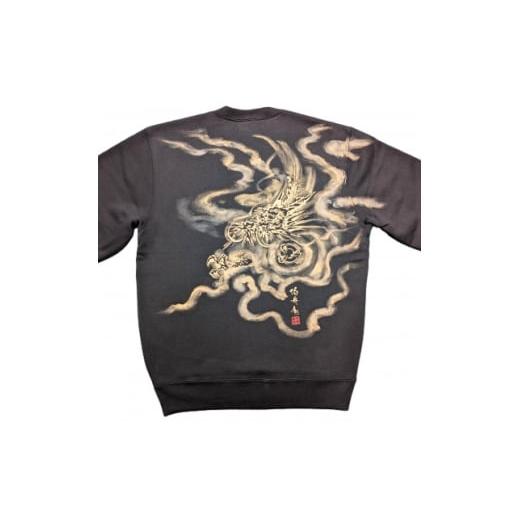 ふるさと納税 服 男 大阪府 和泉市 手描き トレーナー 龍神 黒 (裏起毛 Lサイズ) 1703468