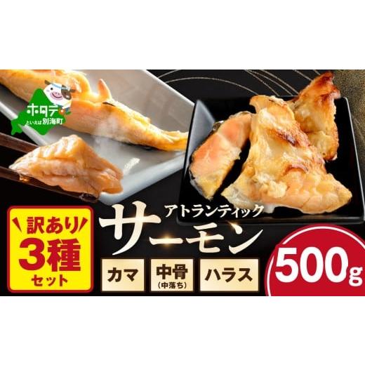 ふるさと納税 魚貝類 サーモン 北海道 別海町 訳あり アトランティック サーモン ハラス&カマ&中骨 バラエティセット500g(500g ×1P) SS0000HY0 サーモンブ…