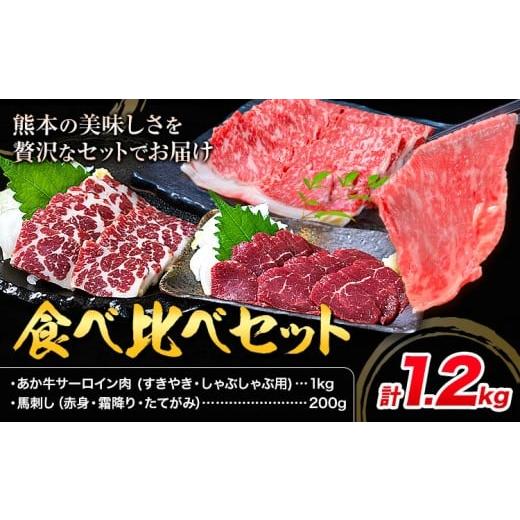 ふるさと納税 牛肉 ヒレ 熊本県 産山村 あか牛 すきやき・しゃぶしゃぶ用 サーロイン肉1kg・馬刺し200g 食べ比べセット 合同会社たべたせいか[30日以内に出荷…