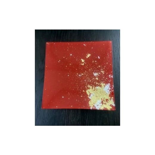 ふるさと納税 陶磁器・漆器・ガラス 和歌山県 海南市 スクエアプレート(D) 古代塗り金箔本朱[NF208] 金箔本朱