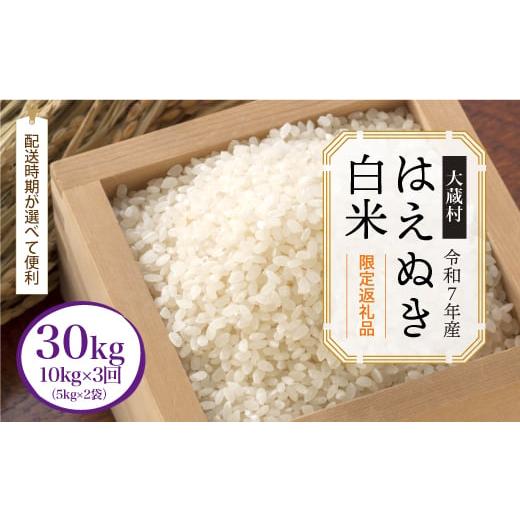 ふるさと納税 米 はえぬき 山形県 大蔵村 数量限定返礼品 令和7年産 大蔵村 はえぬき 白米 定期便 30kg (10kg×1ヶ月間隔3回発送) 配送時期が選べて便利