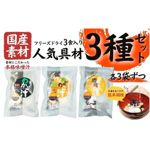 ふるさと納税 加工品等 岩手県 住田町 国産素材 フリーズドライ みそ汁 人気具材3種類 詰め合わせ セット 各3袋:合計9袋 = 27食分 国産 山菜 海藻 具沢山 イ…