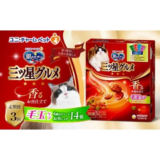 ふるさと納税 雑貨・日用品 兵庫県 伊丹市 定期便3回 銀のスプーン三ツ星グルメ 香るお魚仕立て毛玉ケア4種のアソート お魚レシピ 200g×14箱 3ヶ月連続お届…