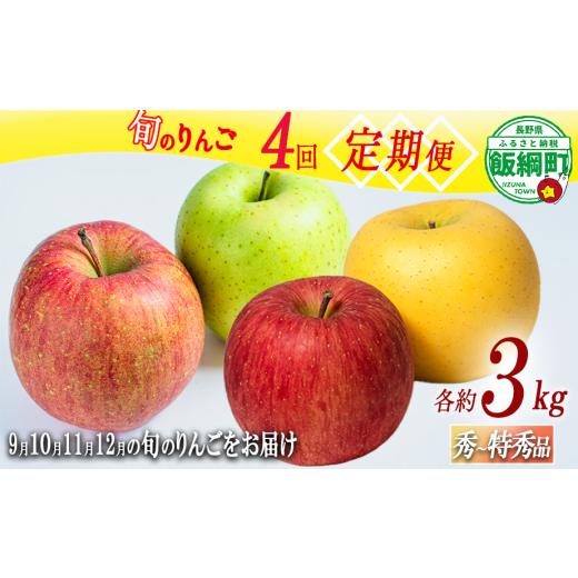ふるさと納税 りんご 長野県 飯綱町 旬のりんご 定期便 秀 ~ 特秀 3kg × 4回 3キロ ( 8玉 ~ 12玉 ) 9月のりんご 10月のりんご 11月のりんご 12月のりんご 島…