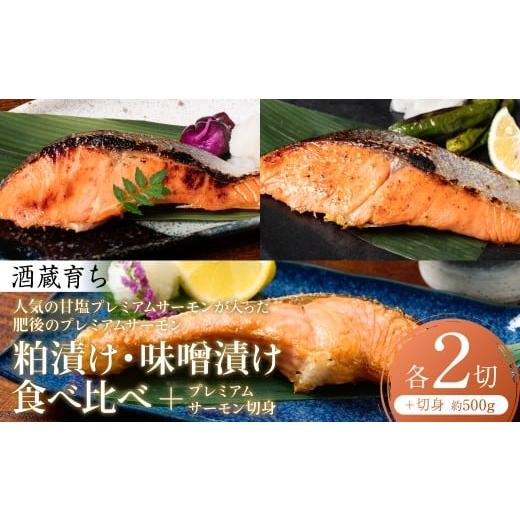 ふるさと納税 魚貝類 サーモン 熊本県 八代市 人気の甘塩プレミアムサーモン切身 約500g が入った 酒蔵育ち 肥後のプレミアムサーモン 食べ比べセット 粕漬け…