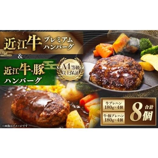 ふるさと納税 牛肉 ハンバーグ 滋賀県 湖南市 近江牛 プレミアムハンバーグ + 近江牛&豚手ごねハンバーグ セット(各4個、合計8個) 近江牛 牛肉 お肉 ニク …