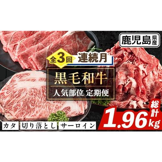 ふるさと納税 牛肉 サーロイン 鹿児島県 出水市 i1335-A 定期便・計3回(連続月) 鹿児島県産 黒毛和牛人気部位 定期便 (総計1.96kg) 国産 鹿児島県産 牛肉 黒毛…