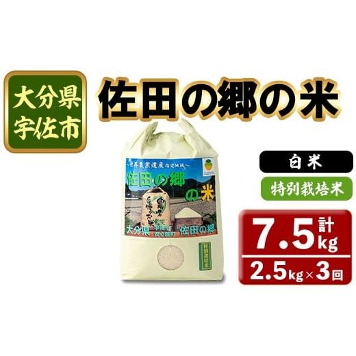 ふるさと納税 米 大分県 宇佐市 定期便・総3回 令和7年産 佐田の郷の米 特別栽培米(計7.5kg)お米 白米 ごはん ヒノヒカリ ひのひかり ブランド米 常温 常温…