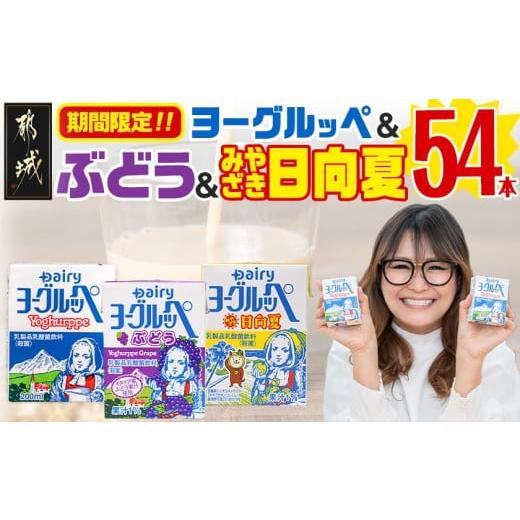 ふるさと納税 牛乳・乳飲料 宮崎県 都城市 期間限定 ヨーグルッペプレーン&amp;ぶどう&amp;みやざき日向夏54本セット_14-2305_(都城市) 乳酸菌飲料 ヨーグル…