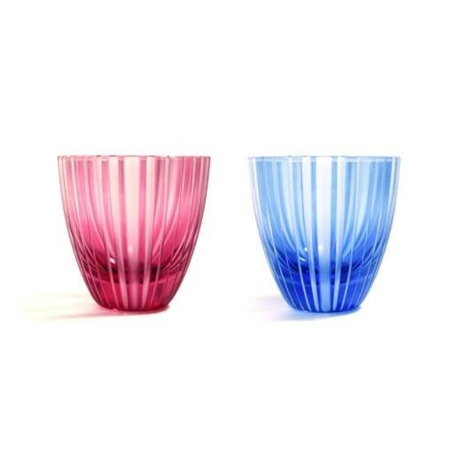 ふるさと納税 雑貨・日用品 グラス 東京都 台東区 浅草切子 KANA KURITA「ぐい呑 滝縞 青藍／金赤 艶消し 」ペアセット 木箱入り| 切子 花切子 切子ガラス ガ…_1