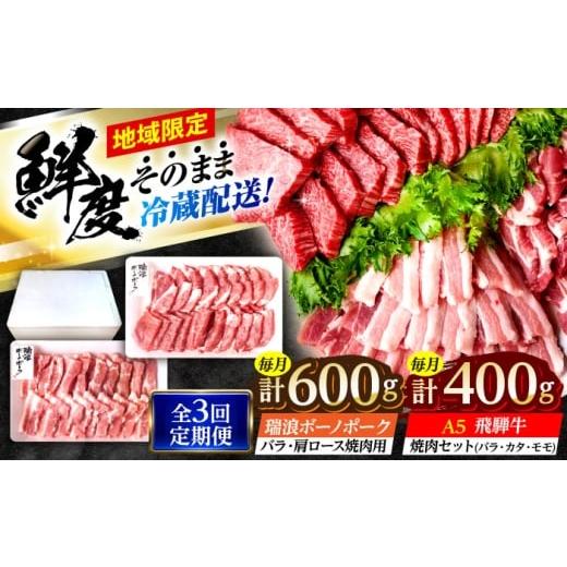 ふるさと納税 牛肉 焼肉・バーベキュー 岐阜県 瑞浪市 3回定期便 冷蔵配送/地域限定 飛騨牛 ボーノポーク 焼肉セット 合計1kg 瑞浪市 / きなぁた瑞浪 和牛 …