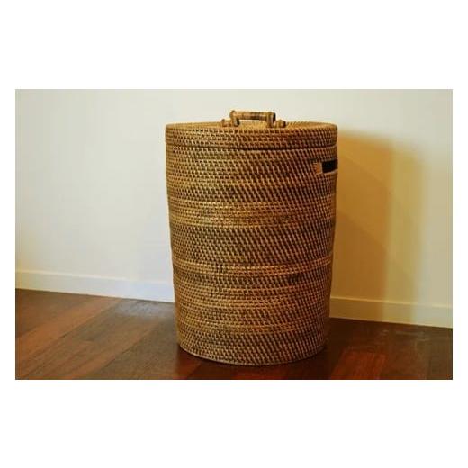 ふるさと納税 家具 収納家具 山梨県 甲斐市 ロンボク島のラタン編込みバスケット(蓋付・特大サイズ)BV-65