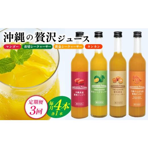 ふるさと納税 果汁飲料 沖縄県 大宜味村 定期便:3回 沖縄の贅沢ジュース 4本 マンゴー・青切シークヮサー・黄金シークヮサー・タンカン KS1006 青切り 黄金 …