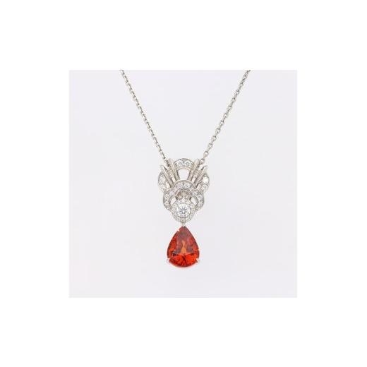 ふるさと納税 アクセサリー ネックレス 山梨県 甲斐市 Pt998 純プラチナ スペサタイトガーネット ダイヤ ネックレス AQ-319(SJ-332)