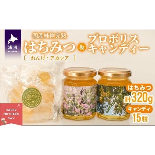 ふるさと納税 加工品等 はちみつ 北海道 浦河町 母の日対応 国産純粋完熟はちみつ小瓶(れんげ・アカシア)&プロポリスキャンディーセット
