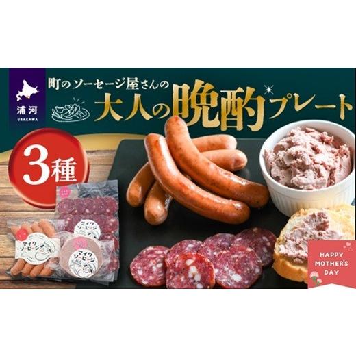ふるさと納税 肉 ソーセージ 北海道 浦河町 母の日対応 町のソーセージ屋さんの「大人の晩酌プレート3種」セット