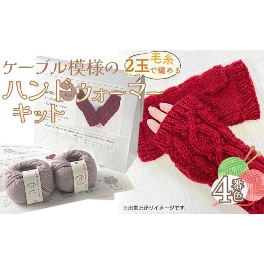 ふるさと納税 手芸 愛知県 江南市 毛糸 2玉で編めるケーブル模様のハンドウォーマーキット 4番色 / 編み物キット ハンドウォーマー ウルグアイウール 並太 模…