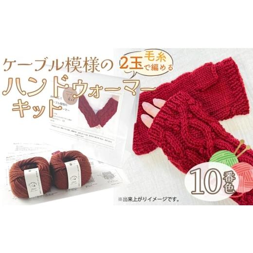 ふるさと納税 手芸 愛知県 江南市 毛糸 2玉で編めるケーブル模様のハンドウォーマーキット 10番色 / 編み物キット ハンドウォーマー ウルグアイウール 並太 …