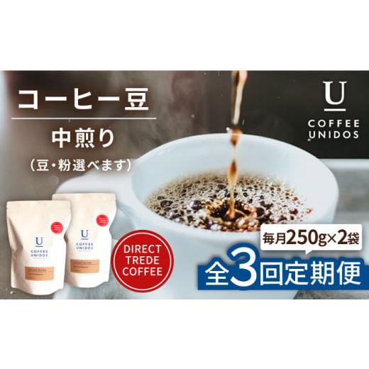 ふるさと納税 コーヒー コーヒー豆 福岡県 糸島市 細挽き 全3回定期便 中煎り コーヒー 豆 ウニドスブレンド 250g × 2袋 ( 豆 ・ 粉 選べます ) 糸島市 / C…