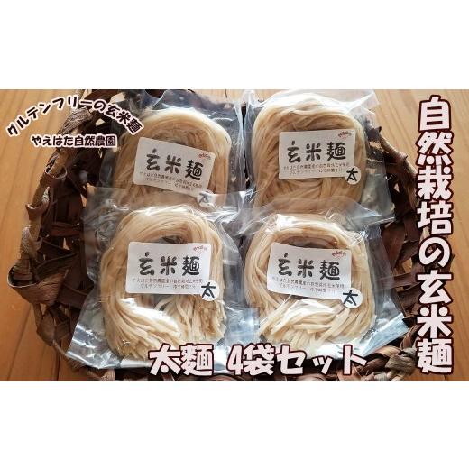 ふるさと納税 麺類 岩手県 花巻市 自然栽培 の 玄米麺 太麺 4袋セット 2422