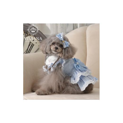 ふるさと納税 ファッション 神奈川県 秦野市 ドッグウェア「VIVIANA」ストライプワンピース / Blue