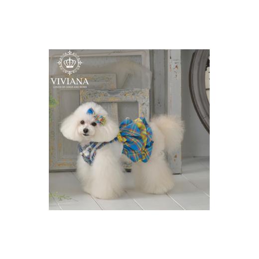 ふるさと納税 ファッション 神奈川県 秦野市 ドッグウェア「VIVIANA」チェック柄フリルワンピース / Blue