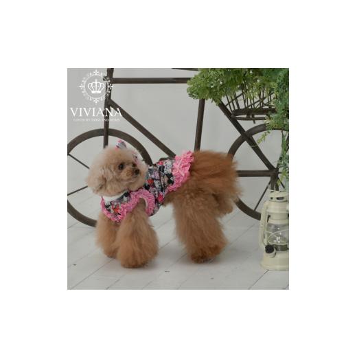 ふるさと納税 ファッション 神奈川県 秦野市 ドッグウェア「VIVIANA」リボン&amp;くま柄フリルタンクトップ / Pink