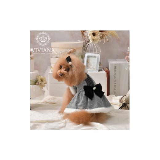 ふるさと納税 ファッション 神奈川県 秦野市 ドッグウェア「VIVIANA」千鳥格子ファーワンピース / White