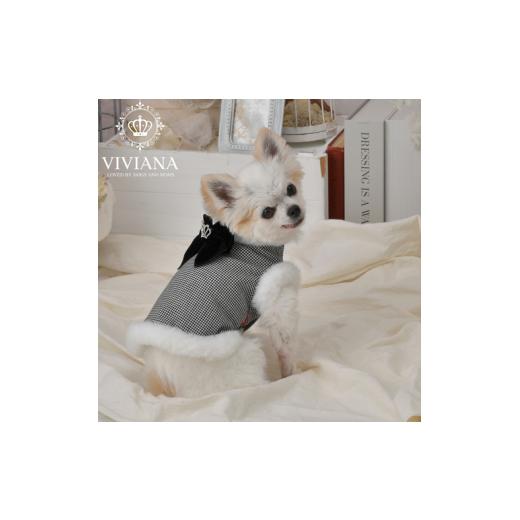 ふるさと納税 ファッション 神奈川県 秦野市 ドッグウェア「VIVIANA」 千鳥格子ファーベスト / White