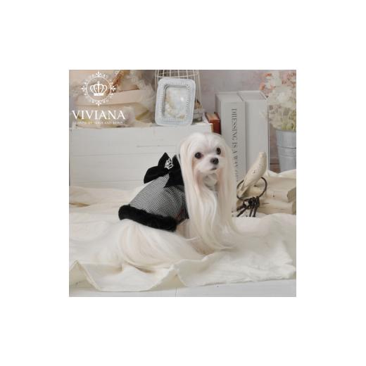 ふるさと納税 ファッション 神奈川県 秦野市 ドッグウェア「VIVIANA」千鳥格子ファーベスト / Black