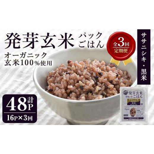 ふるさと納税 玄米 宮城県 登米市 3ヶ月定期便 発芽玄米パックご飯 計48パック(16パック×3回) ササニシキ発芽玄米 黒米 発芽玄米 レンジ 有機栽培 パックご…