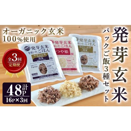 ふるさと納税 玄米 宮城県 登米市 3ヶ月定期便 発芽玄米パックご飯 3種セット 計48パック(16パック×3回) 金のいぶき つや姫 ササニシキ パックごはん ご飯パ…