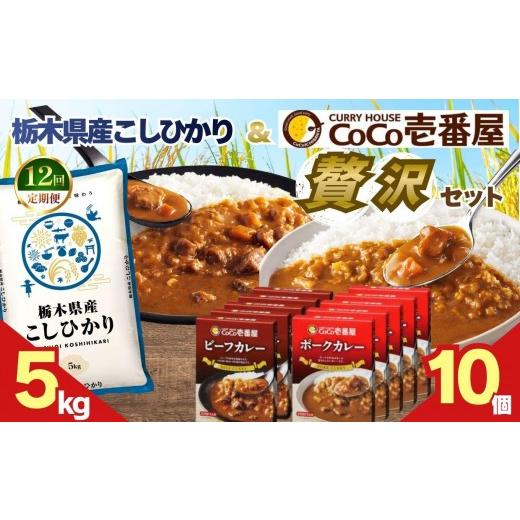 ふるさと納税 加工品等 レトルト 栃木県 矢板市 定期便12回 ココイチ ビーフカレー・ポークカレー各5個 &amp; コシヒカリ5kgの贅沢セット 定期便12回 コシヒ…