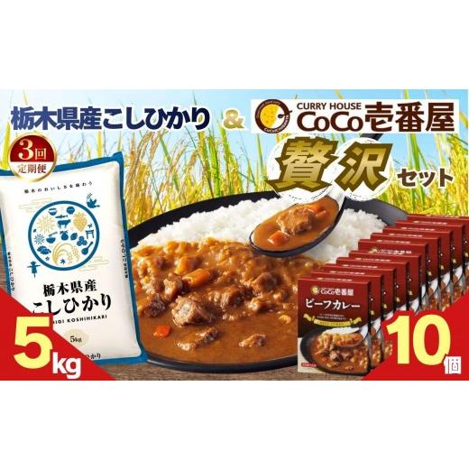 ふるさと納税 加工品等 レトルト 栃木県 矢板市 定期便3回 ココイチ ビーフカレー10個 &amp;コシヒカリ5kgの贅沢セット 定期便3回 コシヒカリ5kg × ビーフカ…