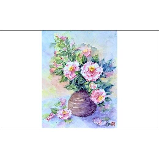 ふるさと納税 雑貨・日用品 絵画 長崎県 松浦市 水彩画 『山茶花 (さざんか)』( 水彩画 風景画 松浦 情景 ) K33-001の画像