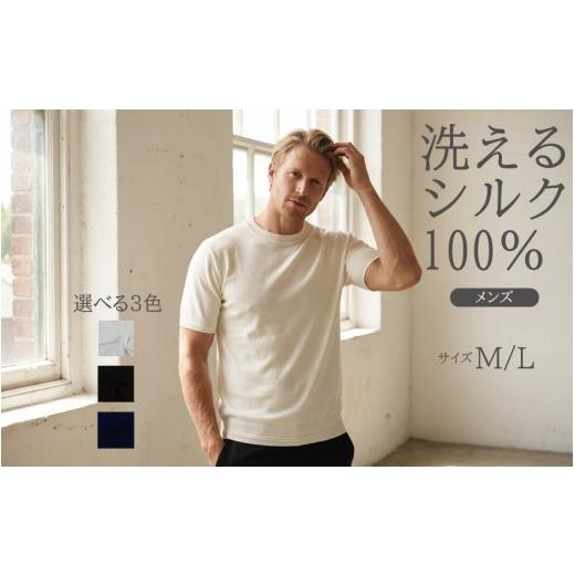 ふるさと納税 服 男 新潟県 五泉市 究極の贅沢シルク100%洗えるメンズ半袖Vガゼットクルーネックニットウェア ネイビーLサイズ メンズ | 半袖 ニット ウォッシ…