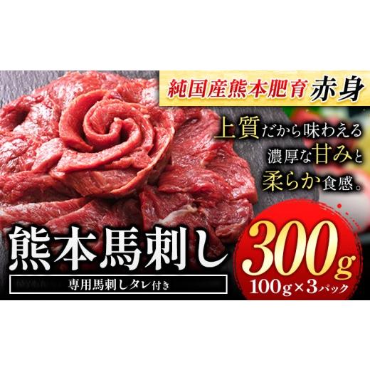 ふるさと納税 馬肉 熊本県 菊池市 赤身馬刺し300g 純国産熊本肥育 たっぷり300g 約100g×3ブロック(タレ5ml×3袋) 生食用 冷凍[30日以内に出荷予定(土日祝除…
