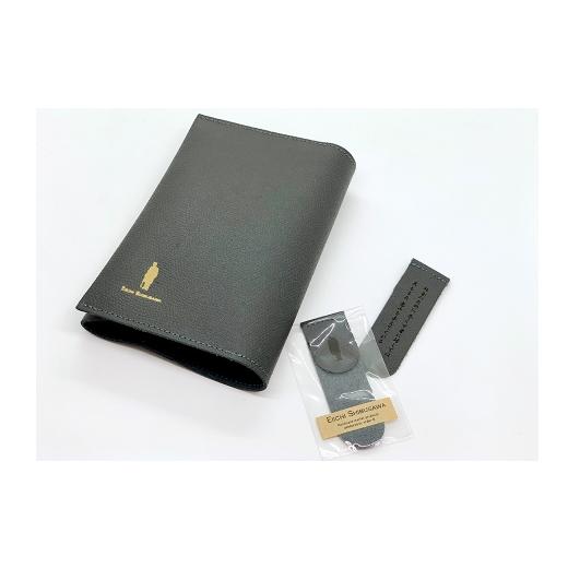 ふるさと納税 雑貨・日用品 東京都 北区 渋沢栄一翁 レザーブックカバー &amp; しおり セット ( ダークグレー ) ブックカバー 栞 レザー 文庫サイズ シンプ…