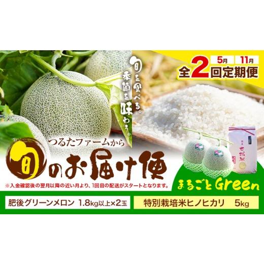 ふるさと納税 米 ヒノヒカリ 熊本県 菊池市 全2回定期便 つるたファームから旬のお届け便 まるごとGreen 特別栽培米 ヒノヒカリ 5kg 肥後グリーン メロン 2玉…