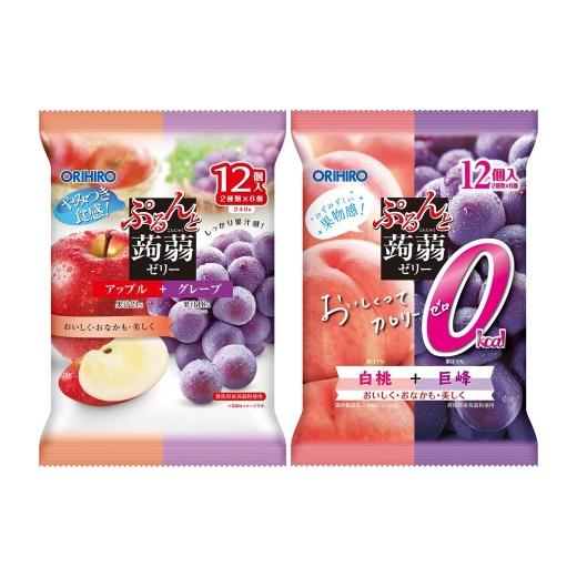 ふるさと納税 菓子 ゼリー 群馬県 高崎市 25178 オリヒロ ぷるんと蒟蒻ゼリーパウチ アップル+グレープ、カロリーゼロ白桃+巨峰 2種 計12袋