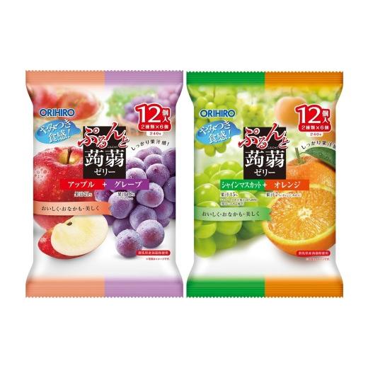 ふるさと納税 菓子 ゼリー 群馬県 高崎市 25179 オリヒロ ぷるんと蒟蒻ゼリーパウチ アップル+グレープ、シャインマスカット+オレンジ 2種 計12袋