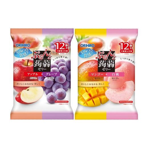 ふるさと納税 菓子 ゼリー 群馬県 高崎市 25180 オリヒロ ぷるんと蒟蒻ゼリーパウチ アップル+グレープ、マンゴー+白桃 2種 計12袋