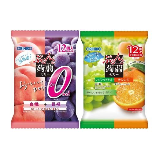 ふるさと納税 菓子 ゼリー 群馬県 高崎市 25181 オリヒロ ぷるんと蒟蒻ゼリーパウチ カロリーゼロ白桃+巨峰、シャインマスカット+オレンジ 2種 計12袋