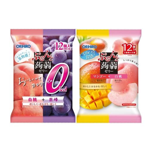 ふるさと納税 菓子 ゼリー 群馬県 高崎市 25182 オリヒロ ぷるんと蒟蒻ゼリーパウチ カロリーゼロ白桃+巨峰、マンゴー+白桃 2種12袋