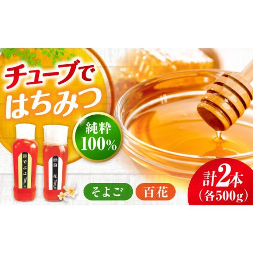 ふるさと納税 加工品等 はちみつ 広島県 三次市  母の日 はちみつ 手軽に簡単チューブはちみつ（百花・そよご）各500g 計2本セット 三次市／重森養蜂場 APBO00…の画像