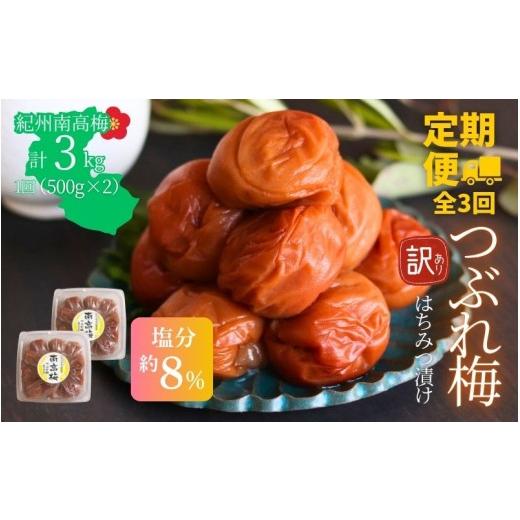 ふるさと納税 加工品等 梅干 和歌山県 みなべ町 定期便全3回 塩分約8％ 和歌山県紀州南高梅つぶれ はちみつ漬け訳あり 500g×2 agrjpn-tkb004_1