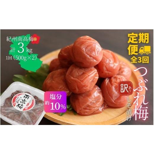 ふるさと納税 加工品等 梅干 和歌山県 みなべ町 定期便全3回 塩分約10% 和歌山県紀州南高梅つぶれ しそ漬け 訳あり 500g×2 agrjpn-tkb007